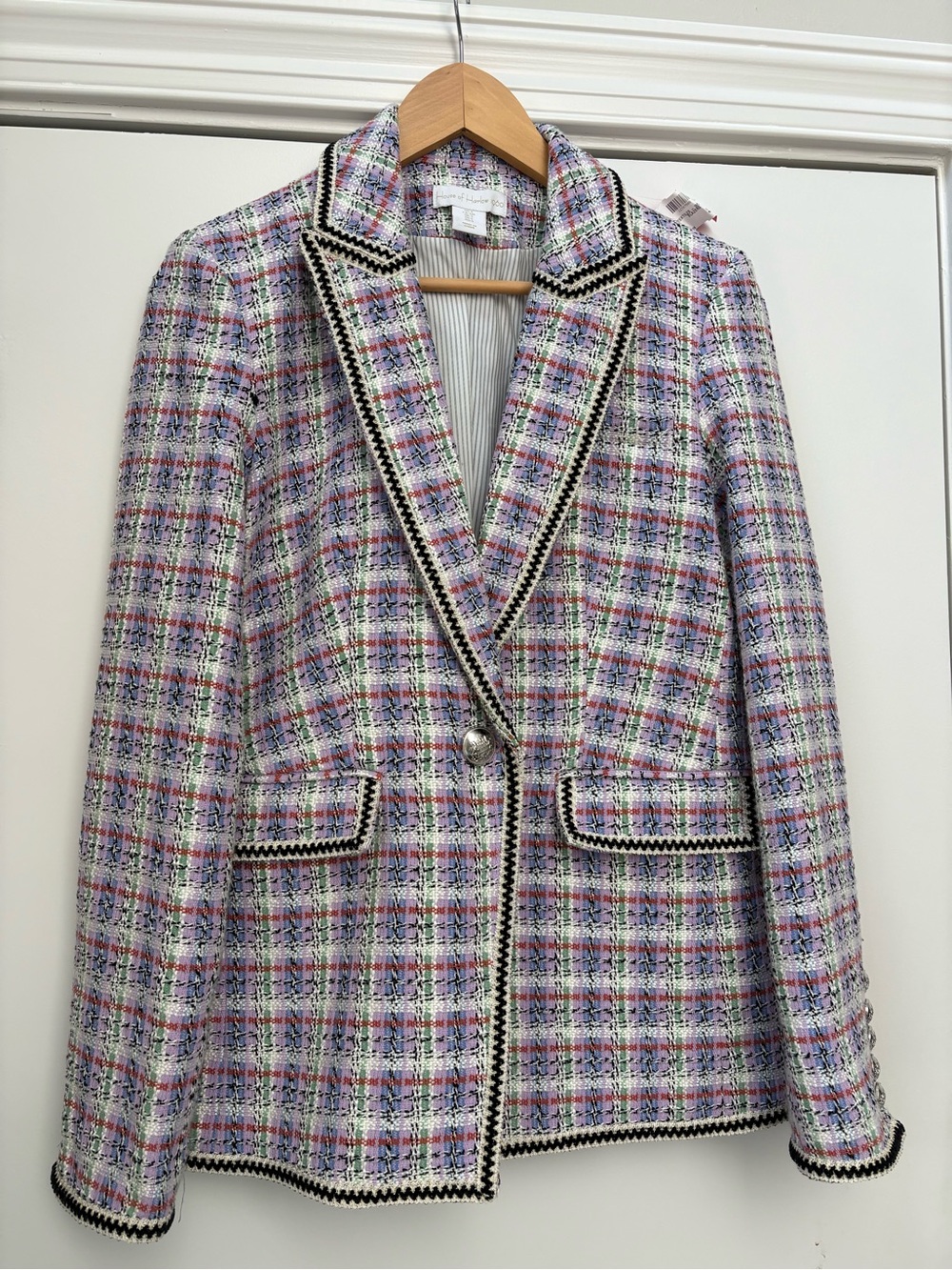 House of Harlow 1960 Pastel Multi Tweed Blazer with Black Trim